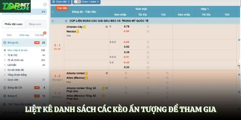 Liệt kê danh sách các kèo ấn tượng để tham gia