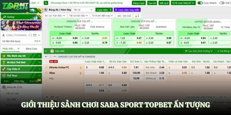 Giới thiệu sảnh chơi SABA Sport Topbet ấn tượng